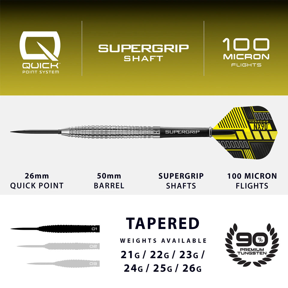 Harrows NX90 Tapered Quick Point Steel Tip Darts - 26gm