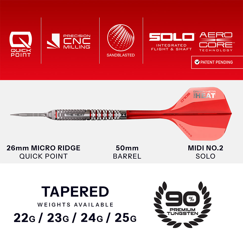 Harrows Damon Heta Geo Quick Point Steel Tip Darts - 23gm