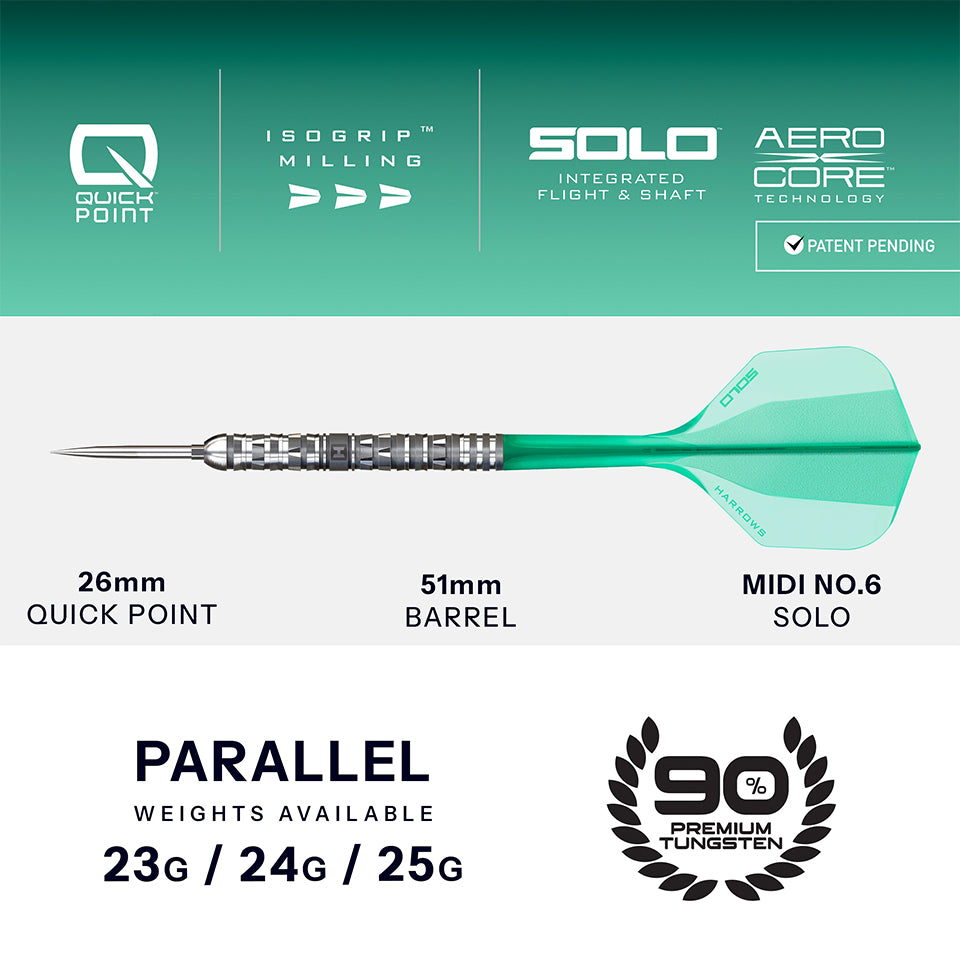 Harrows Torrent Parallel Quick Point Steel Tip Darts - 24gm