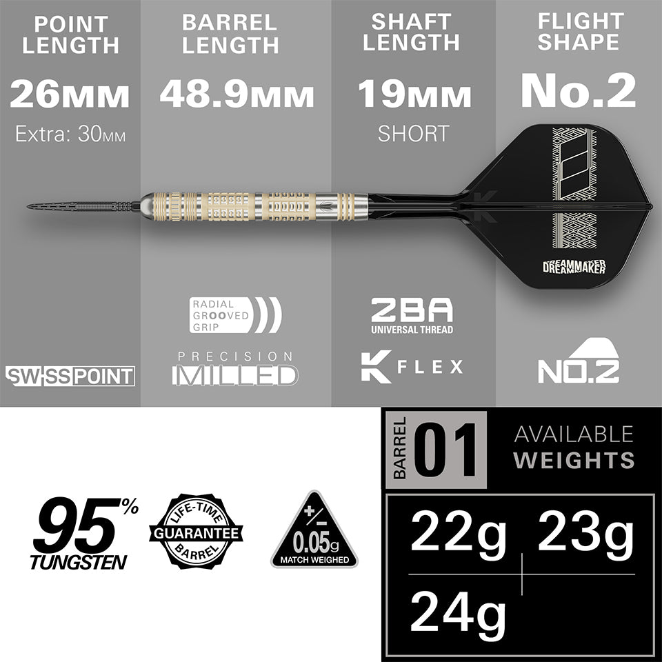 Target Dimitri Van Den Bergh 95K Swiss Point Steel Tip Darts - 24gm