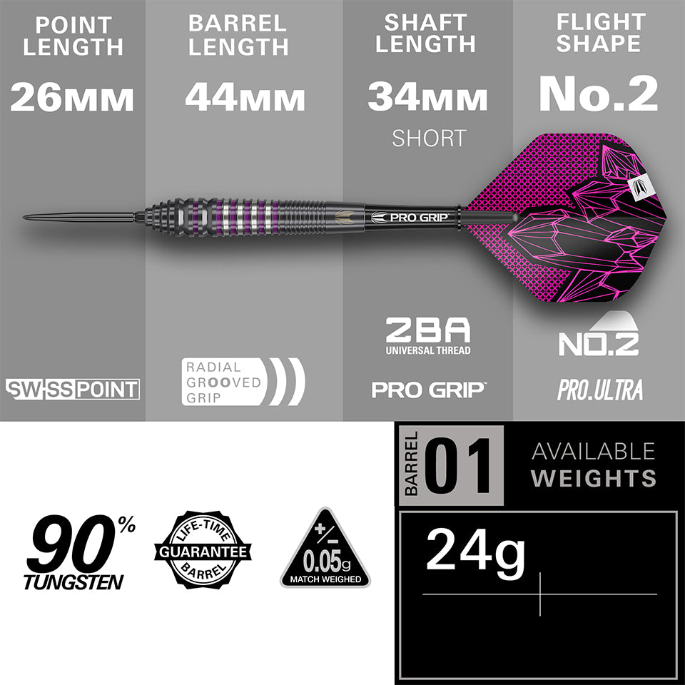 Target Lorraine Winstanley G2 Swiss Point Steel Tip Darts - 24gm