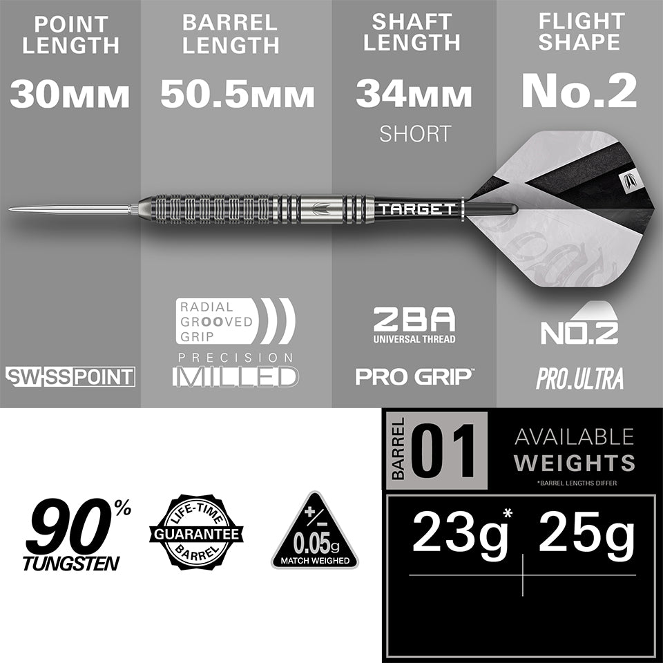 Target Beau Greaves G1 Swiss Point Steel Tip Darts - 25gm