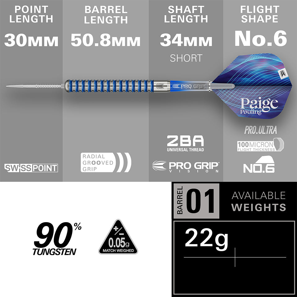 Target Paige Pauling Swiss Point Steel Tip Darts - 22gm