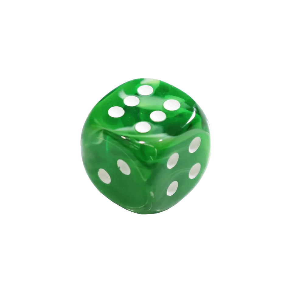 12mm Round Corner Mini Swirl Opaque Dice - Green With White Dots