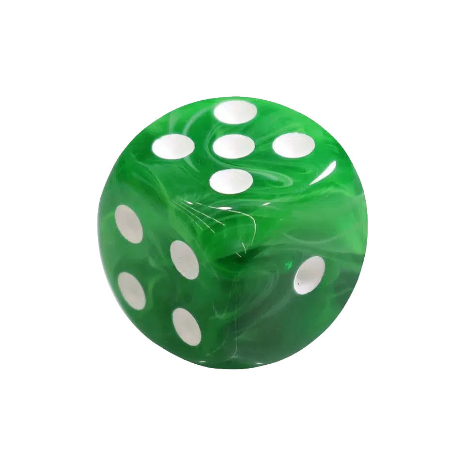 16mm Round Corner Swirl Dice - Green With White Dots
