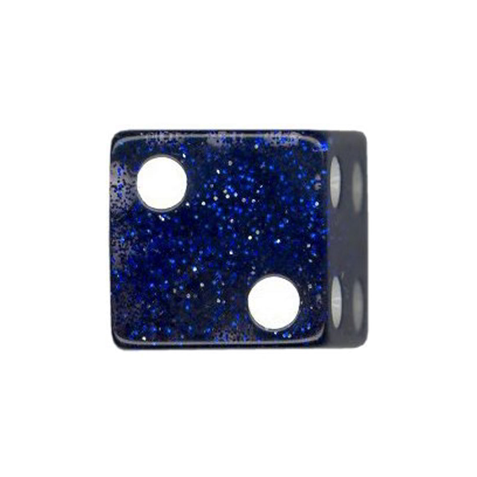 16mm Square Corner Glitter Dice - Blue With White Dots