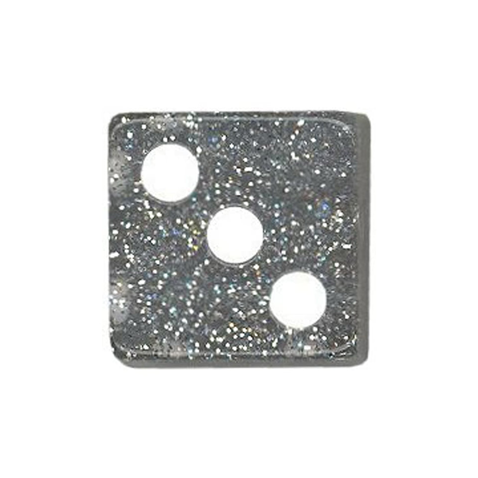 16mm Square Corner Glitter Dice - Silver With White Dots