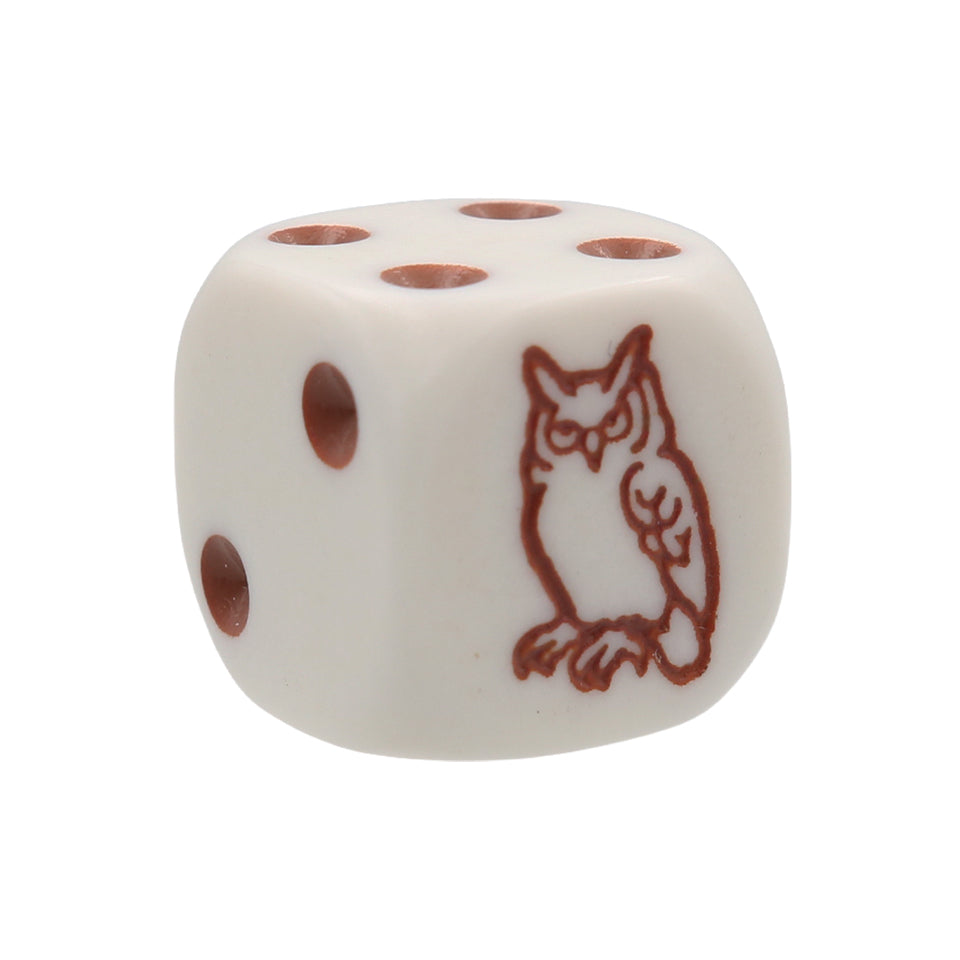 16mm Round Corner Owl Dice - White With Brown Dots
