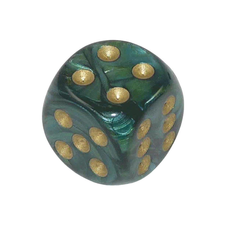 16mm Round Corner Deluxe Dice - Jade With Gold Dots