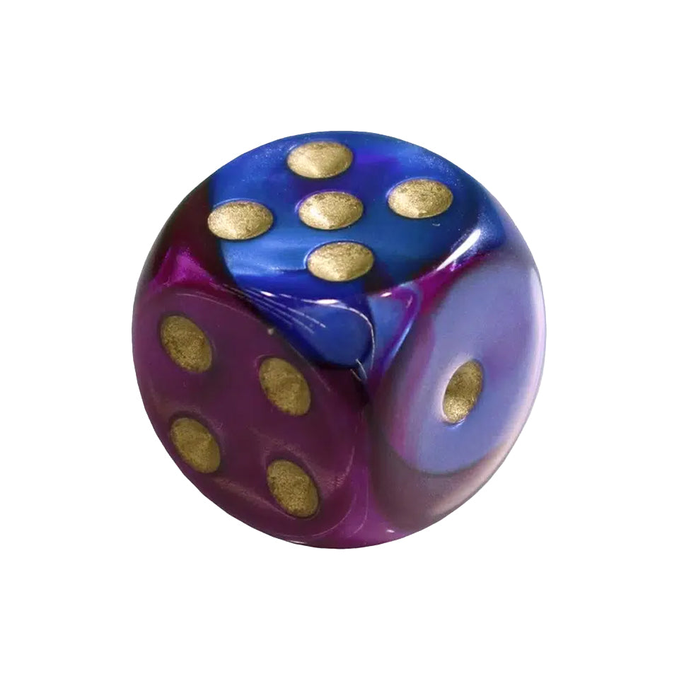 16mm Round Corner Deluxe Dice - Blue & Purple With Gold Dots