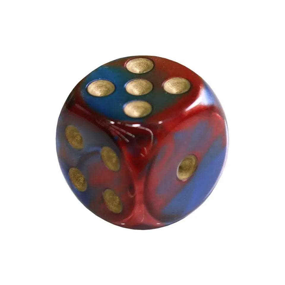 16mm Round Corner Deluxe Dice - Blue & Red With Gold Dots