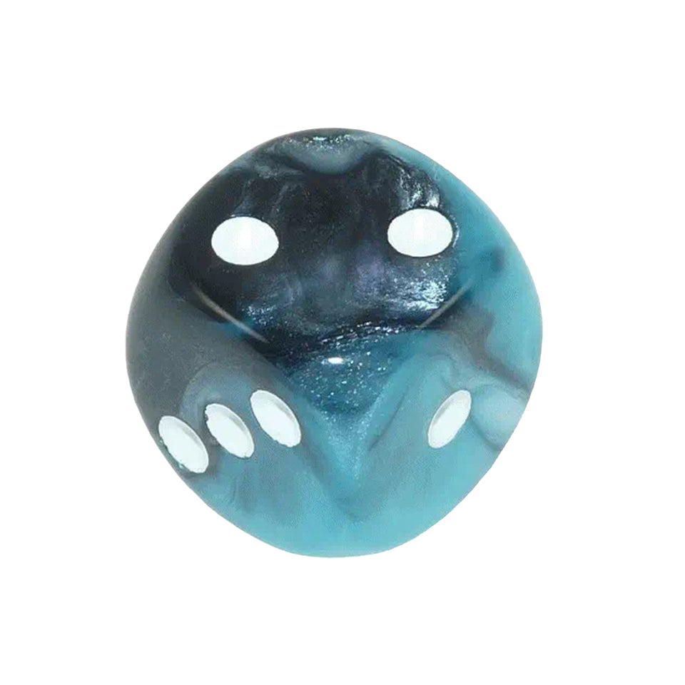 16mm Round Corner Deluxe Dice - Black & Ice Blue With White Dots
