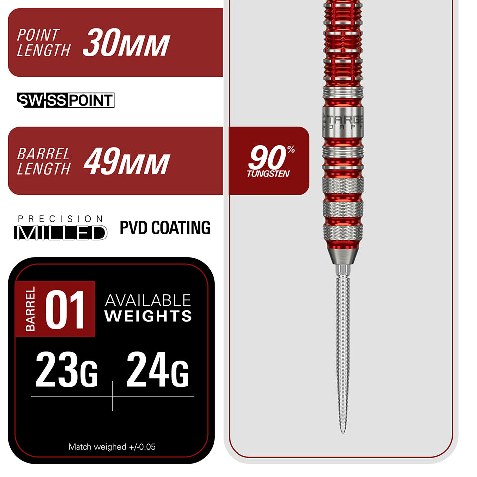 Target Black Marque Spinel Swiss Point Steel Tip Darts - 23gm