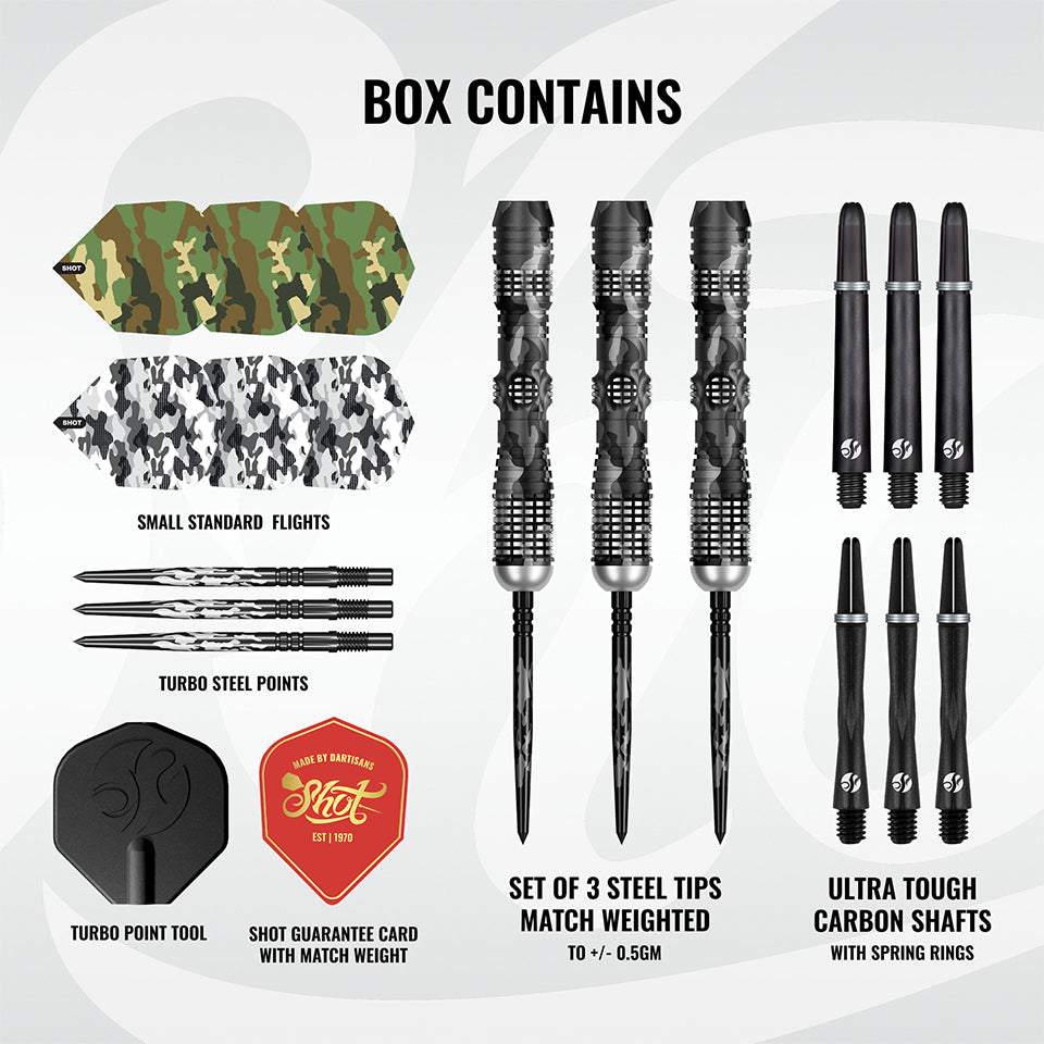 Shot Camo Longshot Turbo Point Steel Tip Darts - 24gm