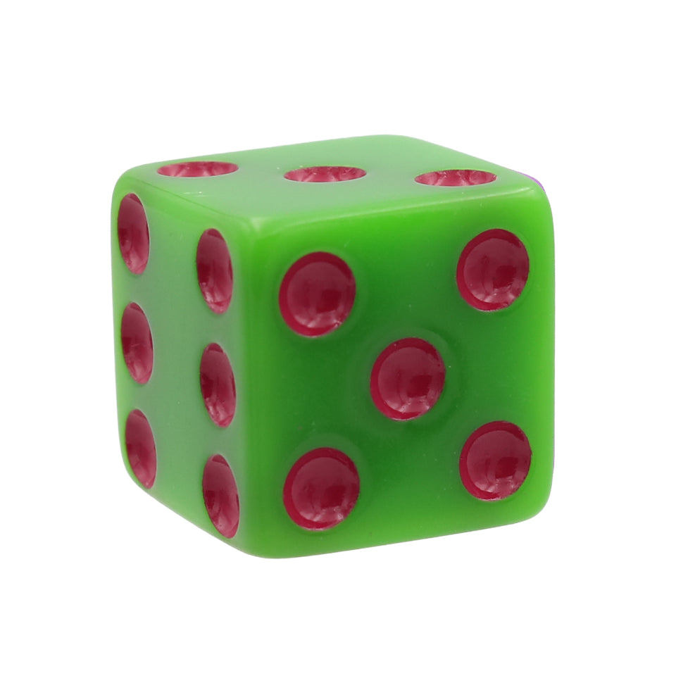 16mm Square Corner Dice - Green With Pink Dots
