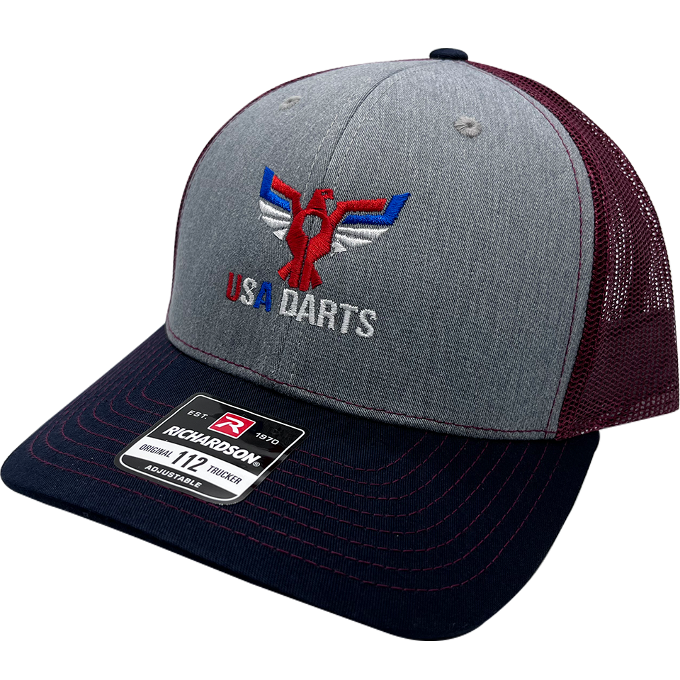 USA Darts Richardson 112 Snapback Trucker Hat - Navy, Burgundy, Gray