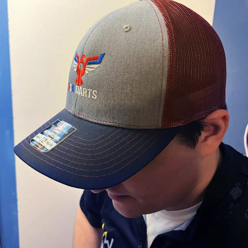 USA Darts Richardson 112 Snapback Trucker Hat - Navy, Burgundy, Gray