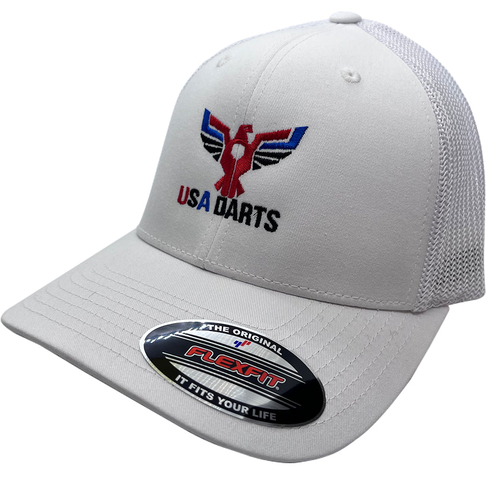 - 6511 White Darts Trucker Flexfit Hat USA