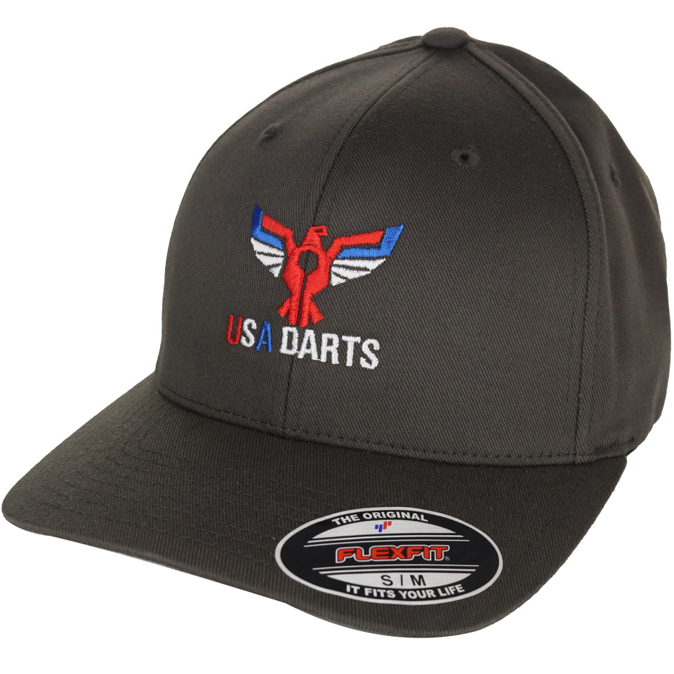 USA Darts Flexfit Combed Hat Gray Wooly 6277 S/M Charcoal 