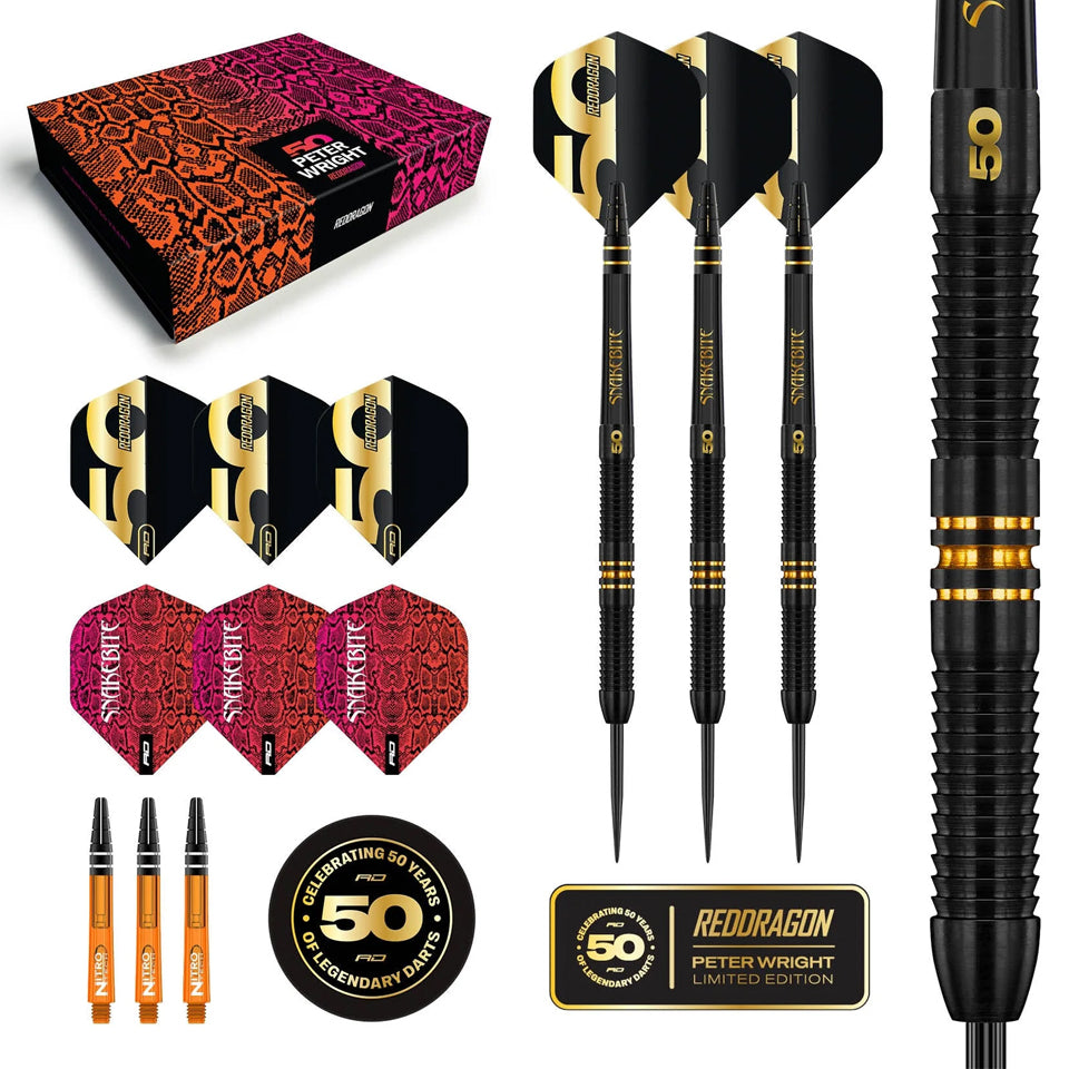 Red Dragon Peter Wright 50 Year Limited Edition Steel Tip Darts - 21gm