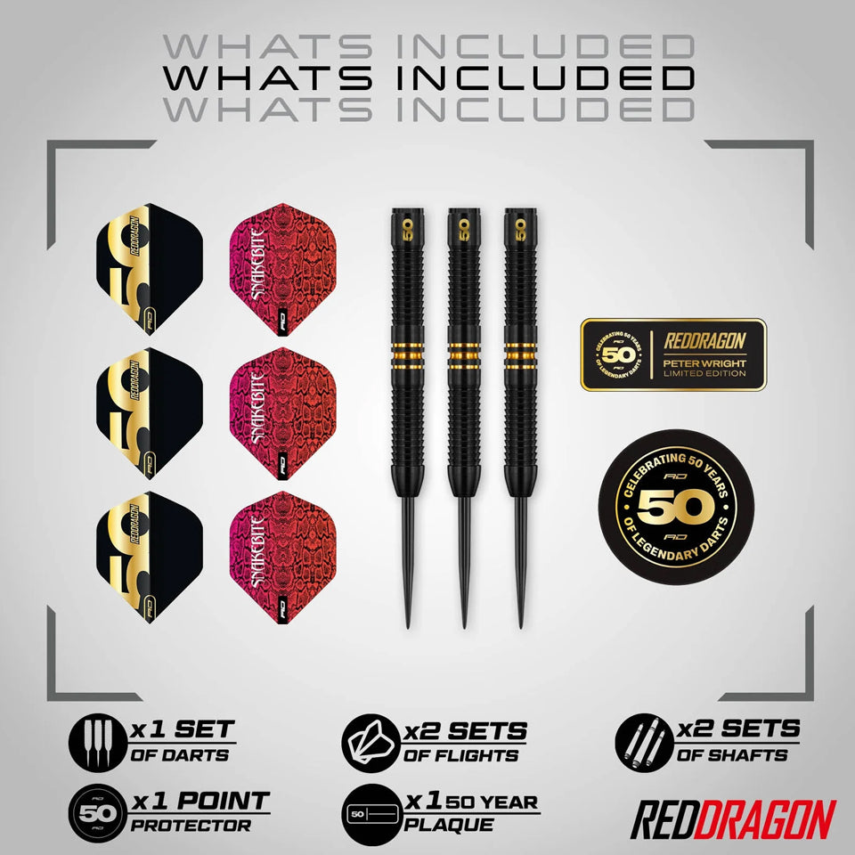 Red Dragon Peter Wright 50 Year Limited Edition Steel Tip Darts - 21gm
