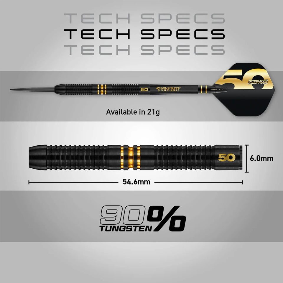 Red Dragon Peter Wright 50 Year Limited Edition Steel Tip Darts - 21gm