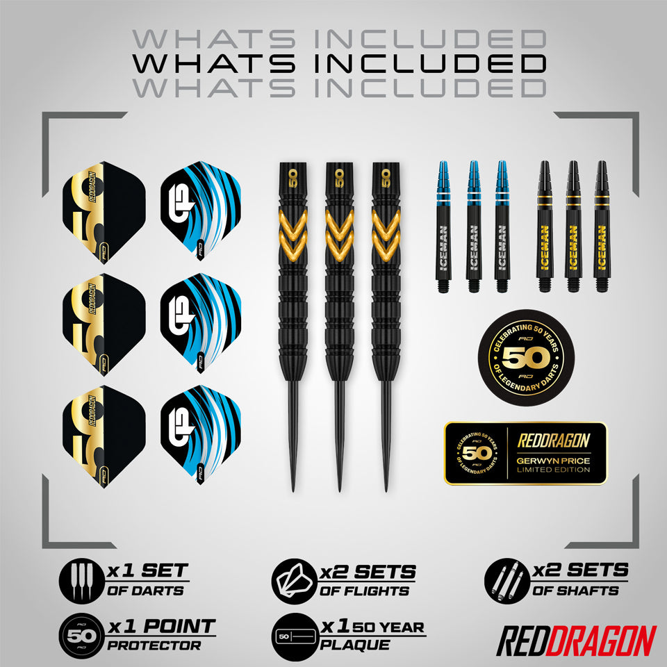 Red Dragon Gerwyn Price 50 Year Limited Edition Steel Tip Darts - 23gm