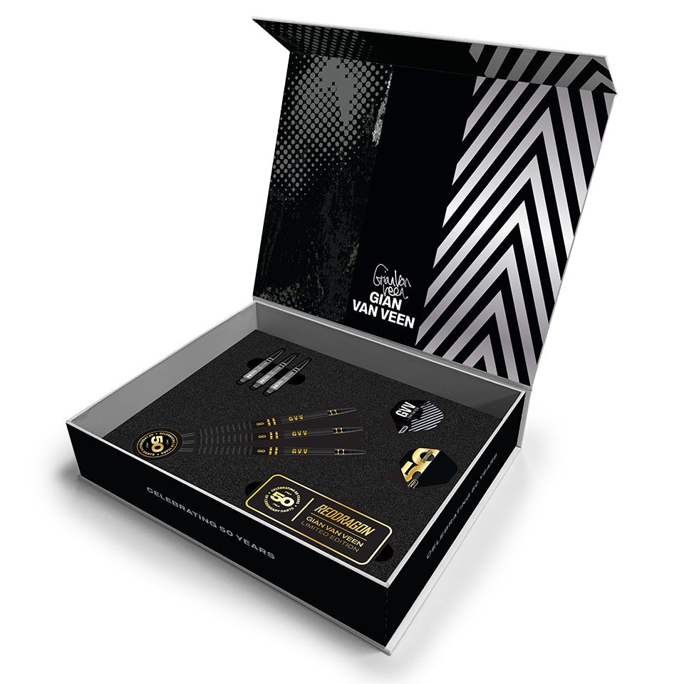 Red Dragon Gian Van Veen 50 Year Limited Edition Steel Tip Darts - 22gm