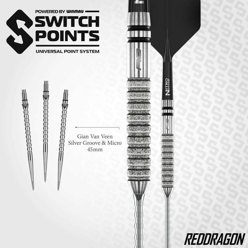 Red Dragon Gian Van Veen Tour Edition Switch Point Steel Tip Darts - 21gm