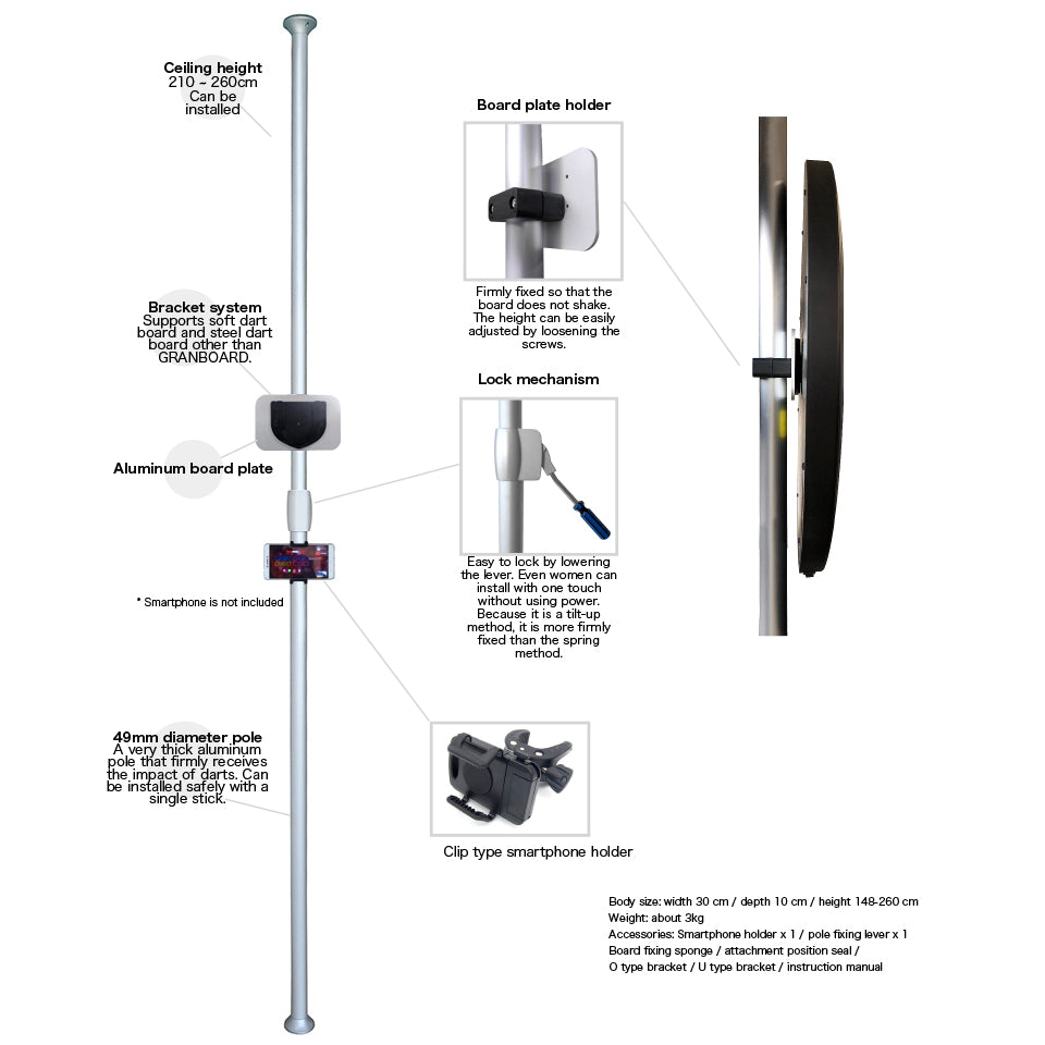 Gran Darts Gran Board Pole Dartboard Stand - Silver