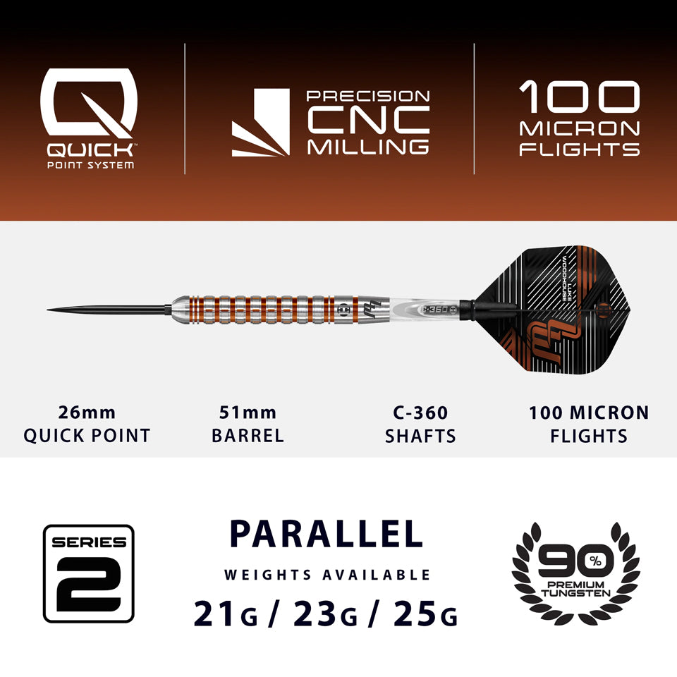 Harrows Luke Woodhouse Series 2 Quick Point Steel Tip Darts - 23gm