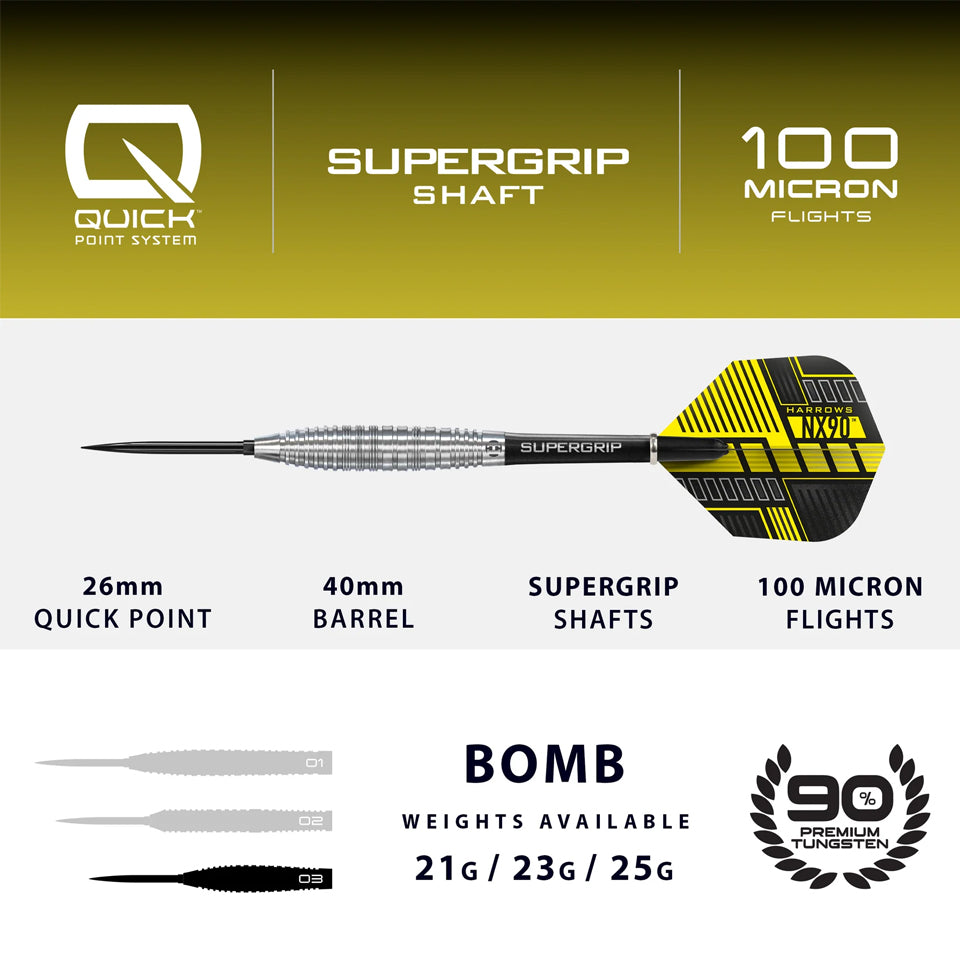 Harrows NX90 Bomb Quick Point Steel Tip Darts - 25gm