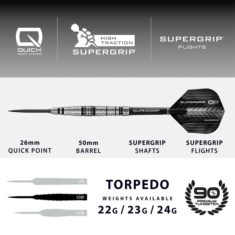 Harrows Supergrip QP Torpedo Steel Tip Darts - 22gm