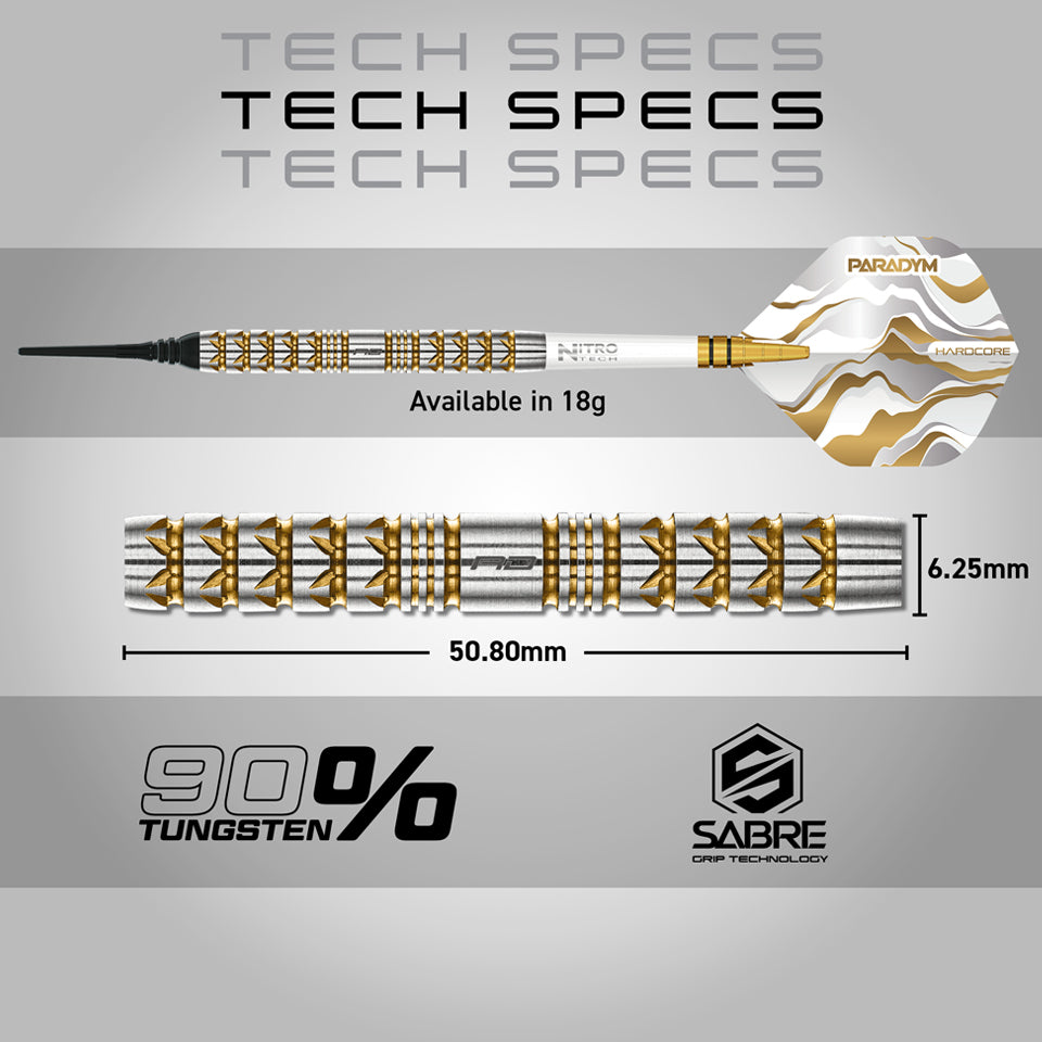 Red Dragon Paradym Gold Parallel Soft Tip Darts - 20gm