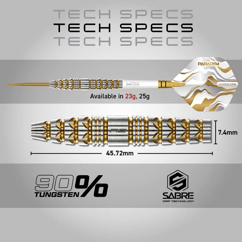 Red Dragon Paradym Gold Torpedo Steel Tip Darts - 23gm