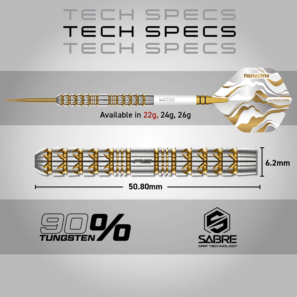 Red Dragon Paradym Gold Parallel Steel Tip Darts - 22gm