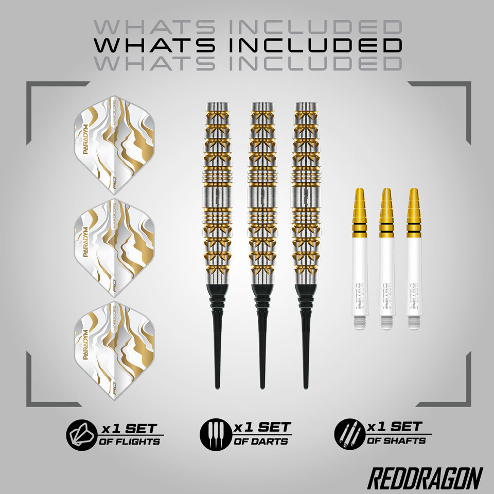Red Dragon Paradym Gold Torpedo Soft Tip Darts - 20gm