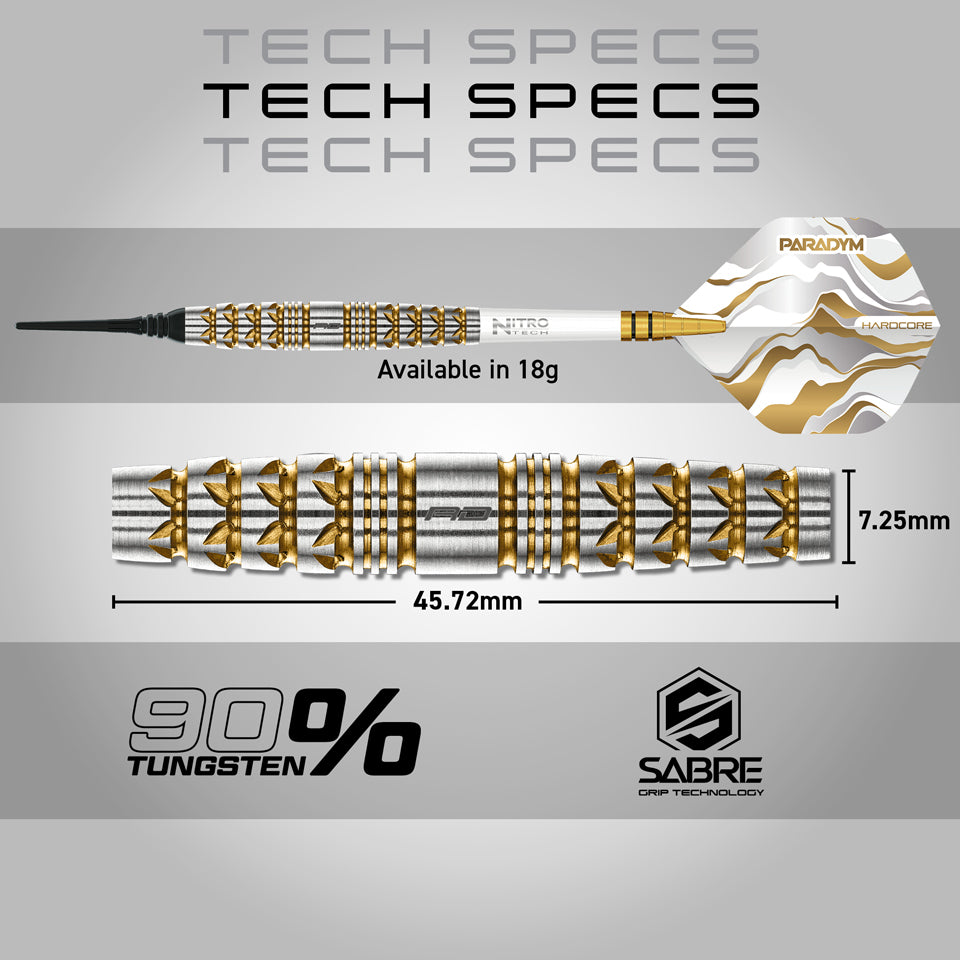 Red Dragon Paradym Gold Torpedo Soft Tip Darts - 20gm