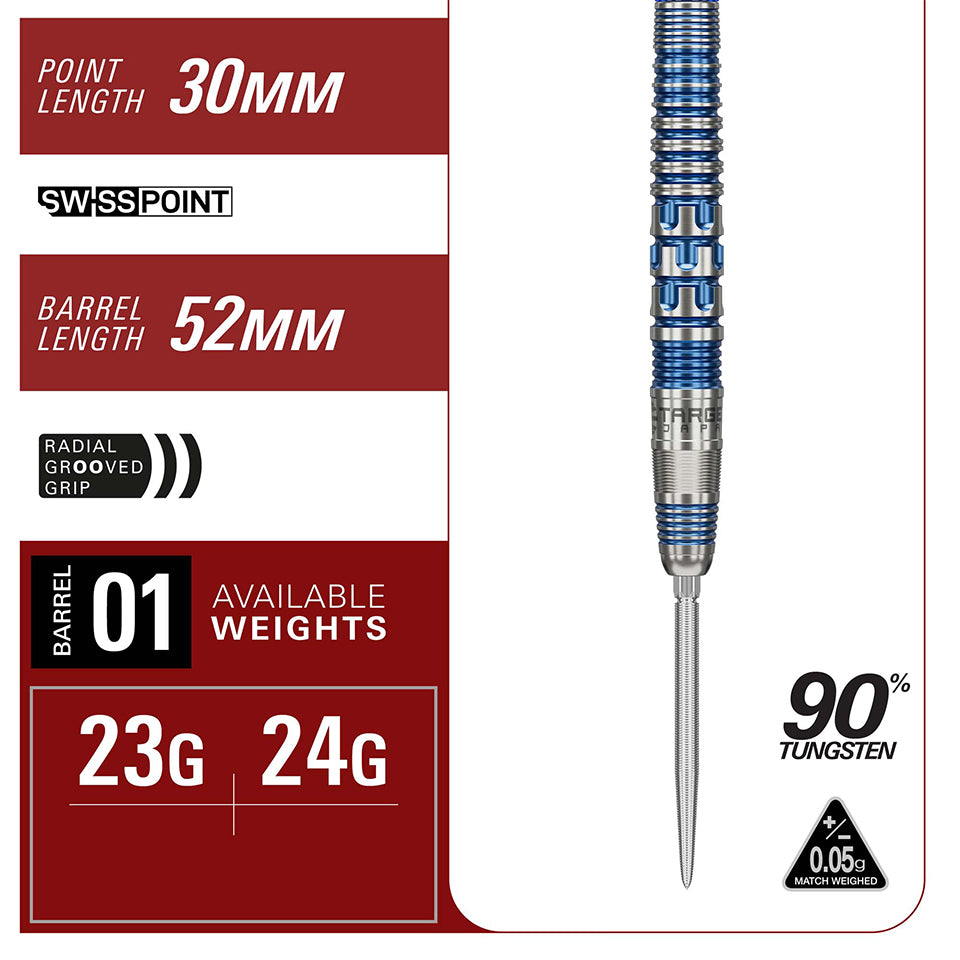 Target Prime Series Mizu 01 Swiss Point Steel Tip Darts - 23gm