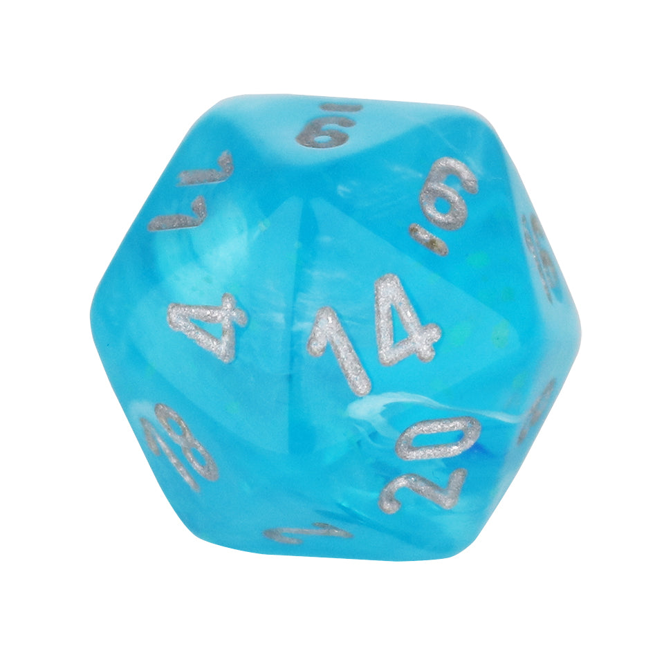 20mm Square Corner D20 Dice - Sky With Silver Numbers