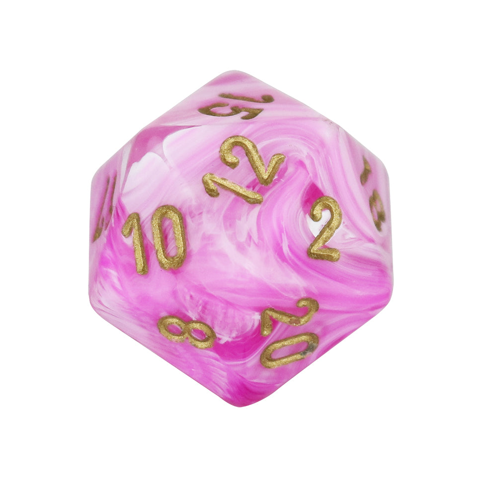 20mm Square Corner D20 Dice - Pink With Gold Numbers