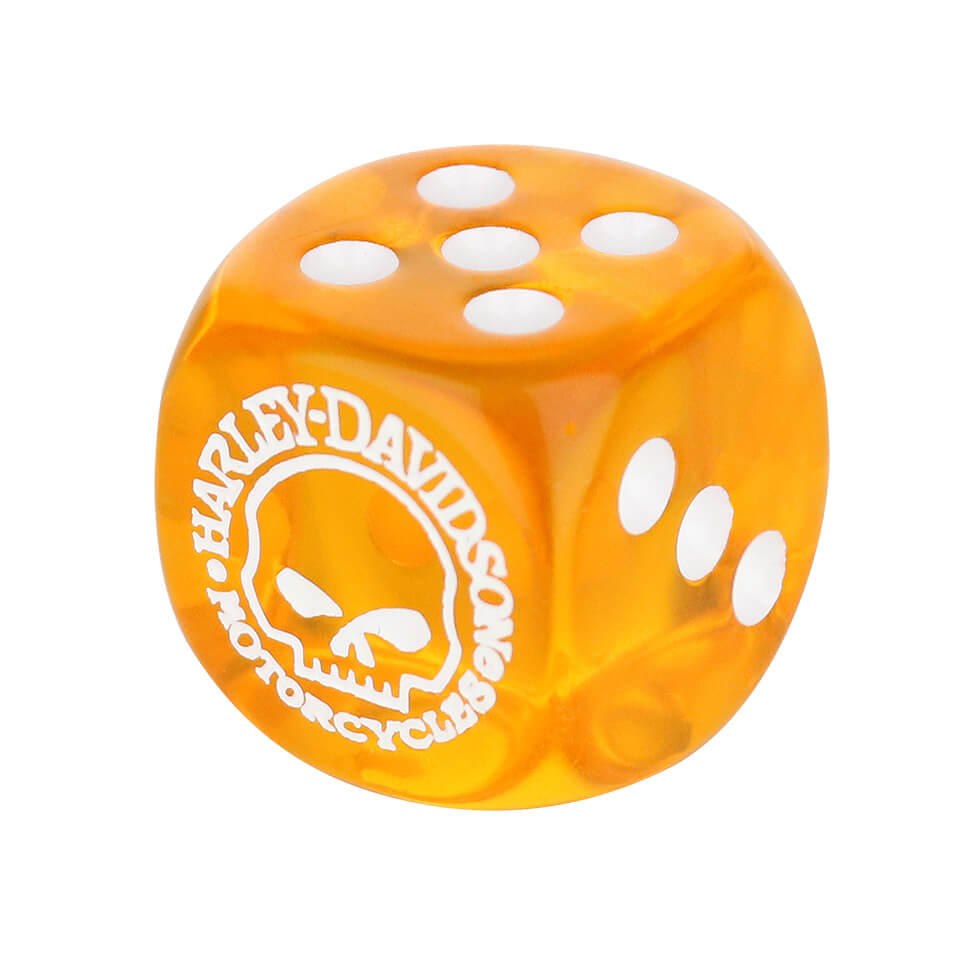 19mm Round Corner Harley-Davidson Dice - Orange With White Dots