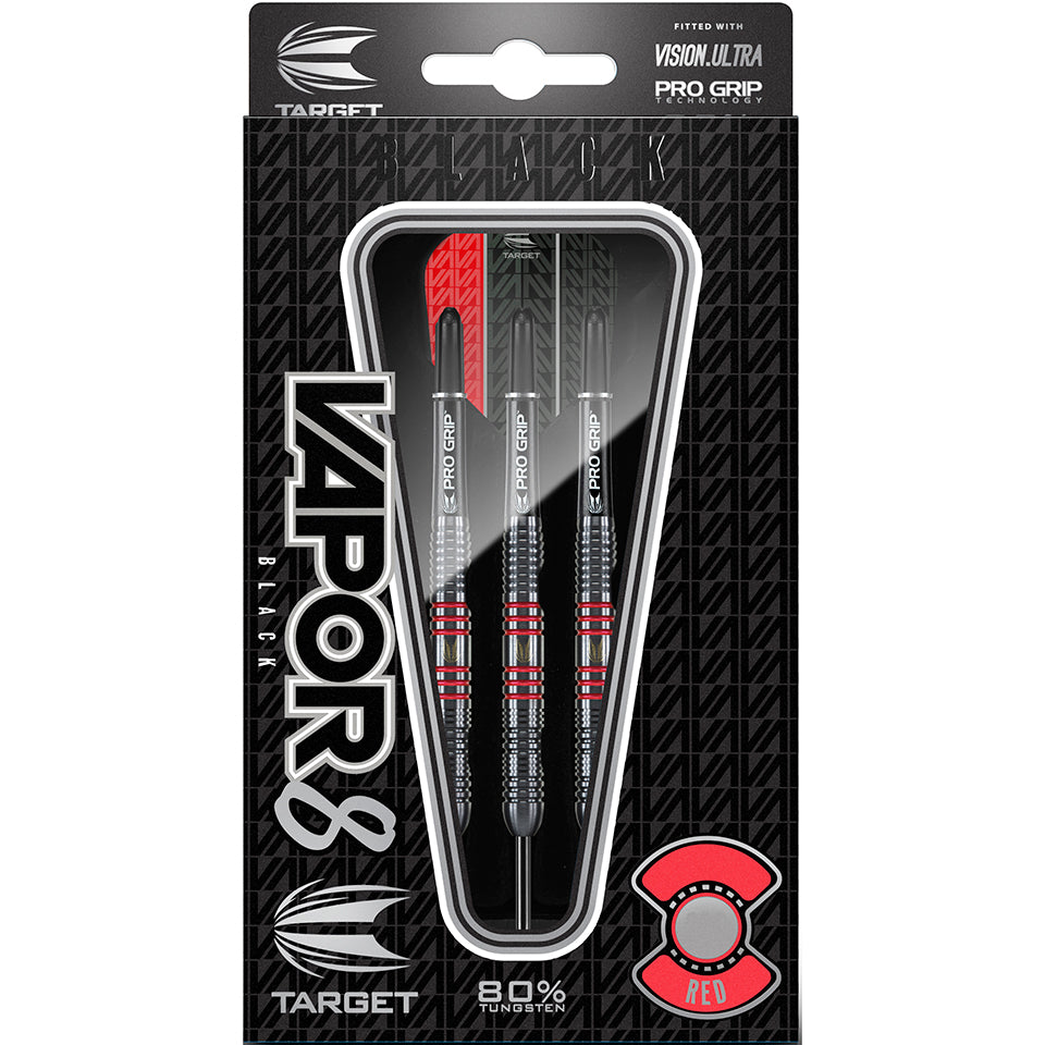 Vapor8 Black Steel Tip Darts - Red 23gm