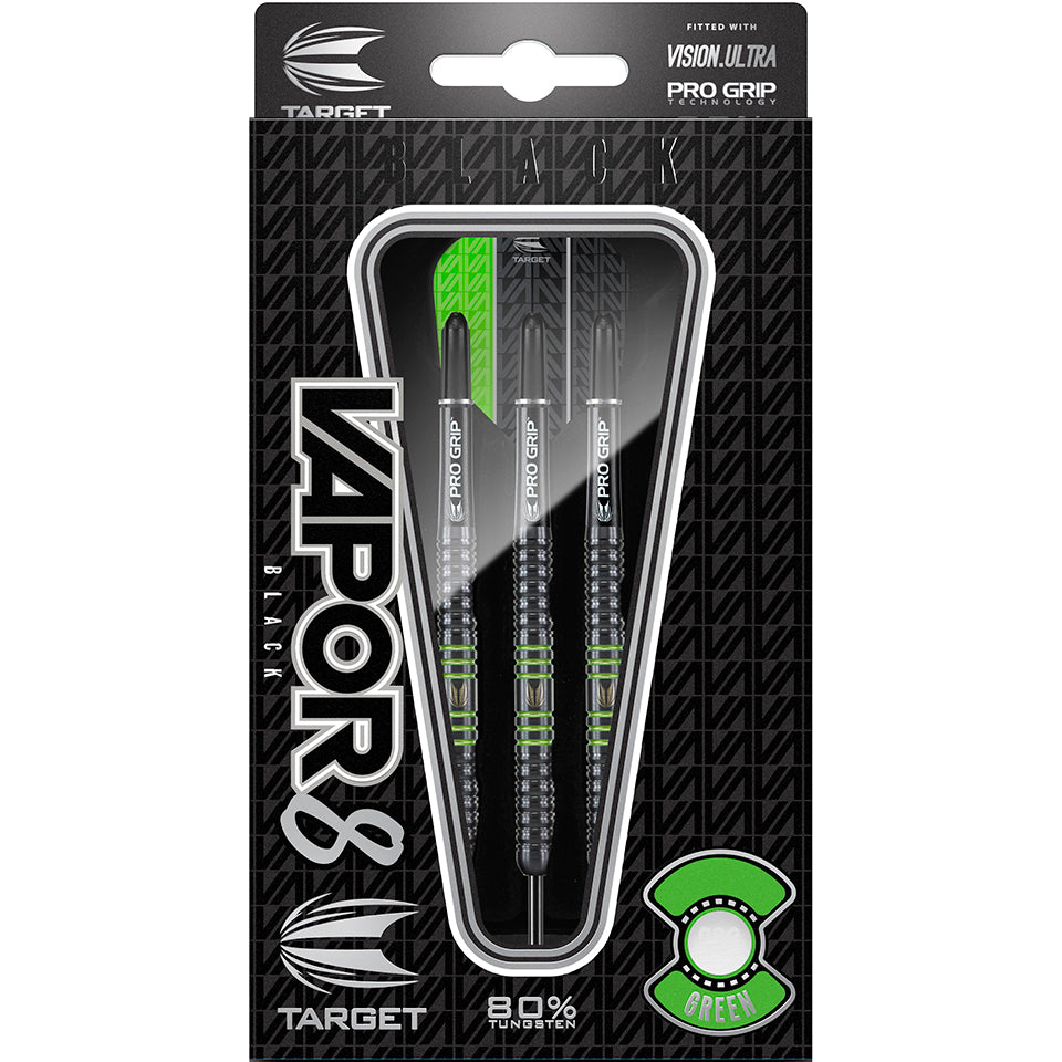 Target Vapor 8 Black Steel Tip Darts - Green 23gm