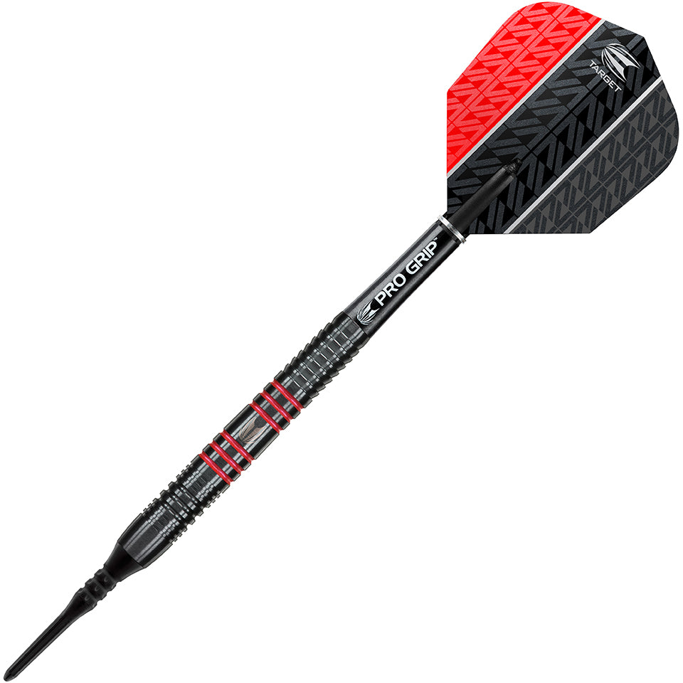 Target Vapor 8 Black Soft Tip Darts - Ringed Grip Red 19gm
