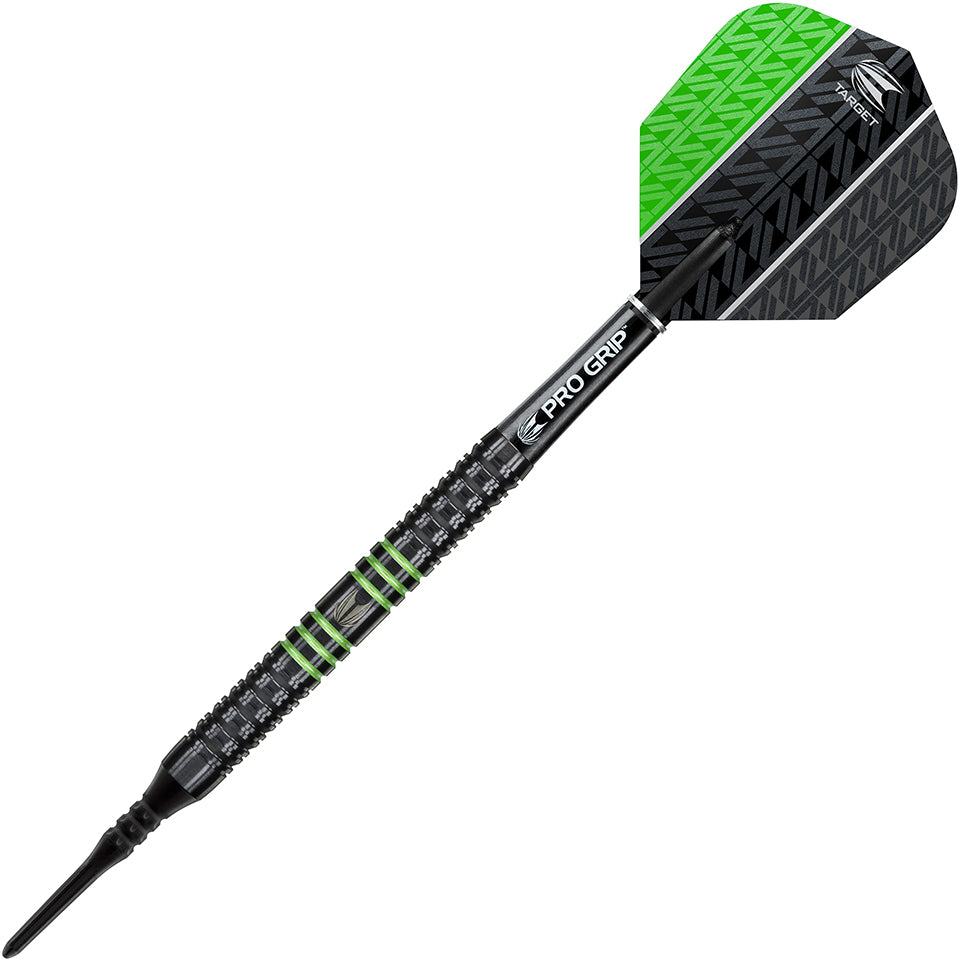 Target Vapor 8 Black Soft Tip Darts - Ringed Grip Green 18gm