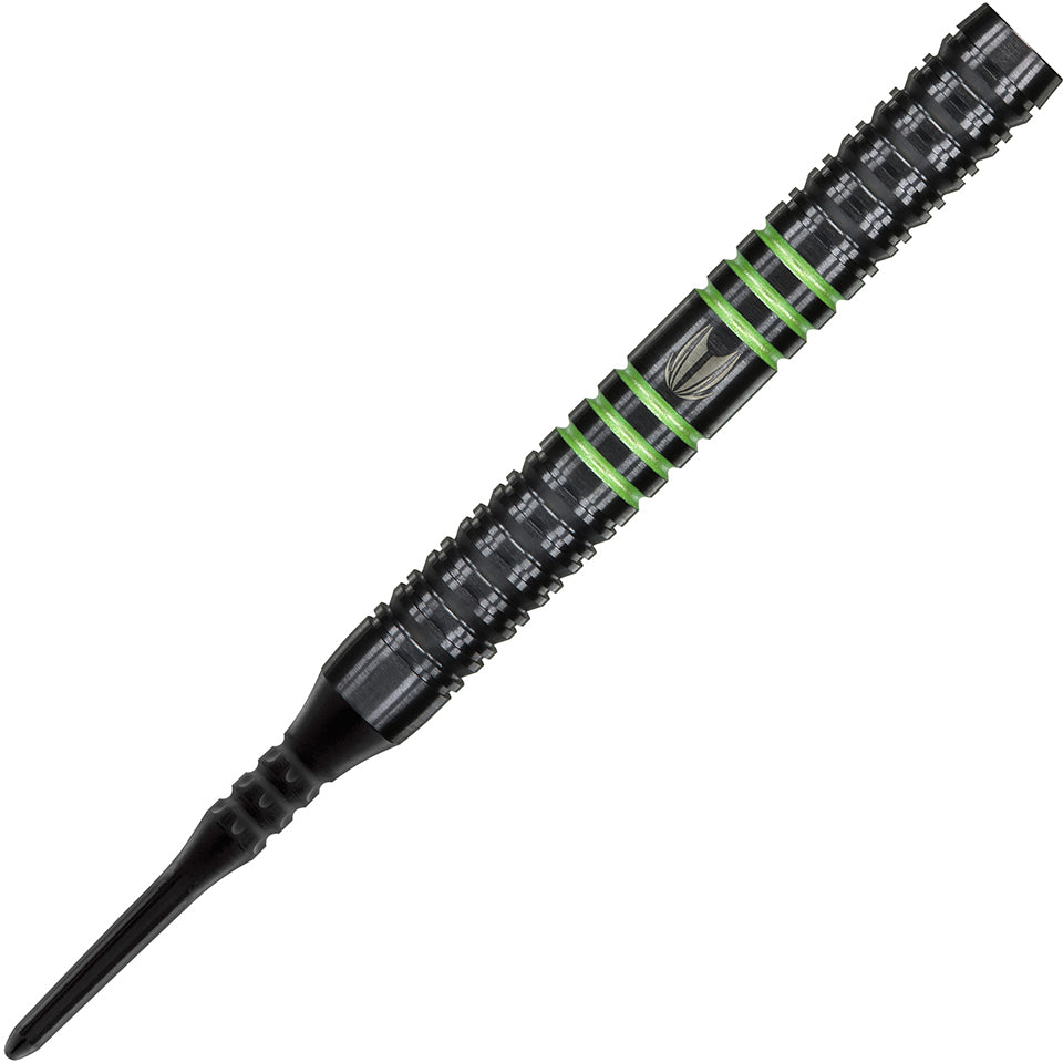 Target Vapor 8 Black Soft Tip Darts - Ringed Grip Green 18gm