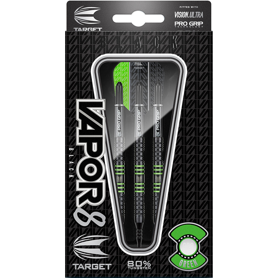 Target Vapor 8 Black Soft Tip Darts - Ringed Grip Green 18gm