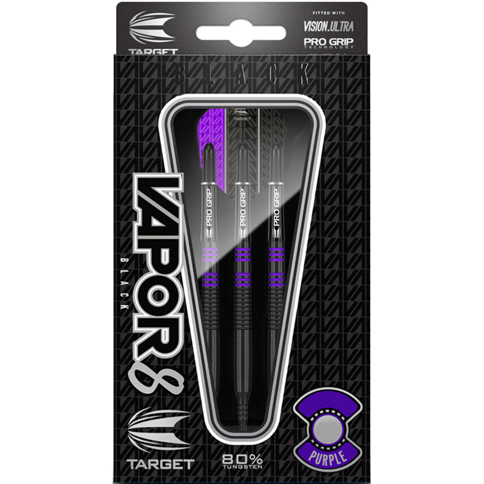 Target Vapor 8 Black Soft Tip Darts - Purple 18gm