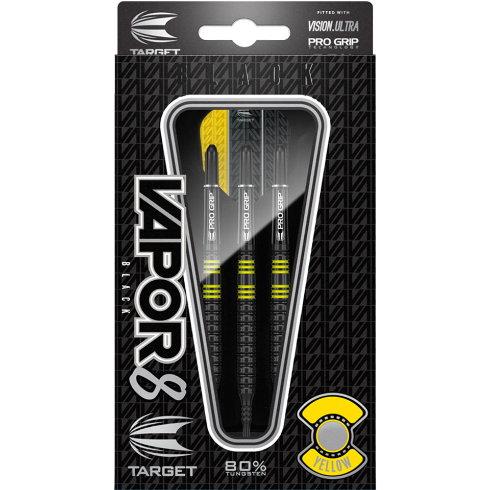 Target Vapor 8 Black Soft Tip Darts - Yellow 19gm